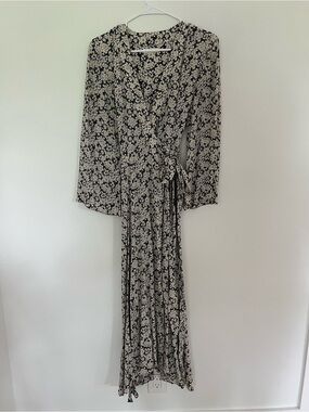 Doen Black and White Floral Wrap Maxi Dress - Women's